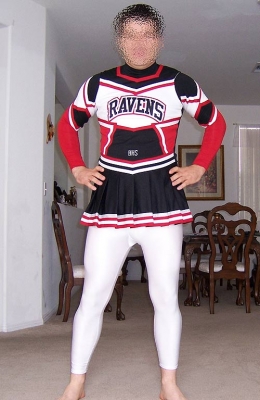 My cheerleading uniform with a really short skirt (13") and a thick diaper
