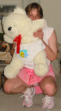 plastic pants on teddy bear
