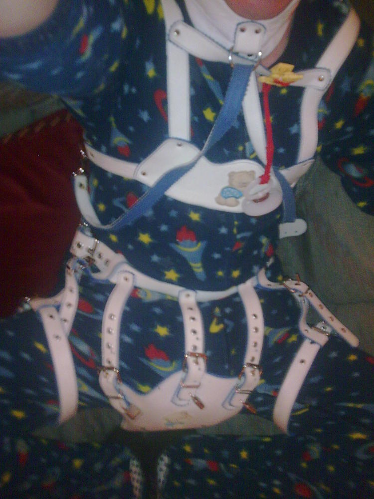 jimm jamms and harness
in my all in one footed jim jams and leather baby reins and locking nappy harness
