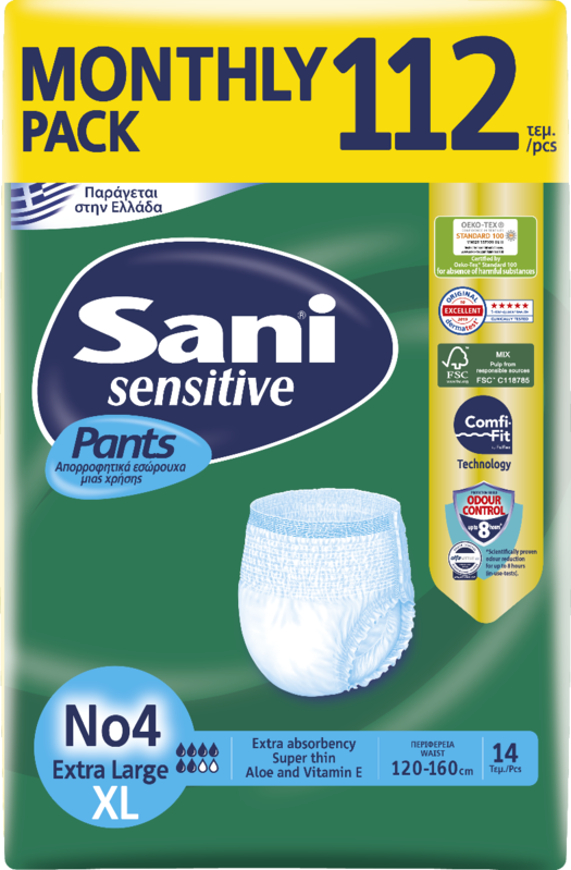 Sani Sensitive Adult Incontinence Pull-Up Pants No4 - XL - Monthly Pack - 112pcs
