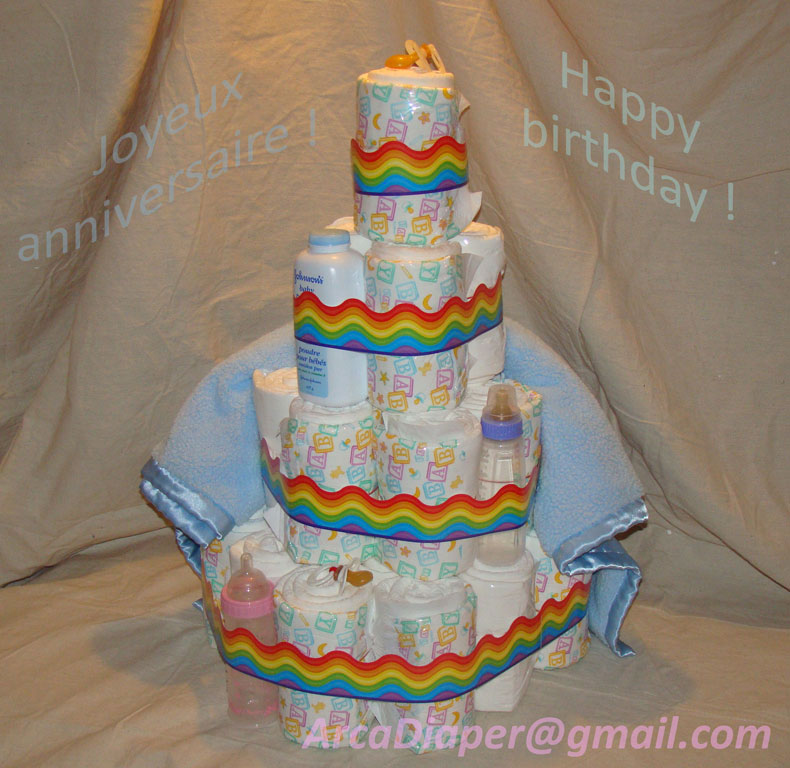 Happy Birthday !
Diaper cake made of Bambinos.
Keywords: Diaper cake bambino happy birthday postcard gift