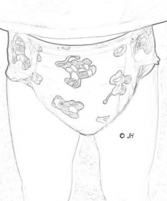Baby Printed Cloth Diaper
I brought these from a lovely lady back in late last year and thought I'd take a photo of myself wearing these and then sketch it. (Owned by JH @ stillindiapers.net)
