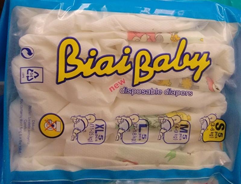 Biai Baby Disposable Plastic Nappies - No1 - Mini - 3-6kg - 5pcs - 2
