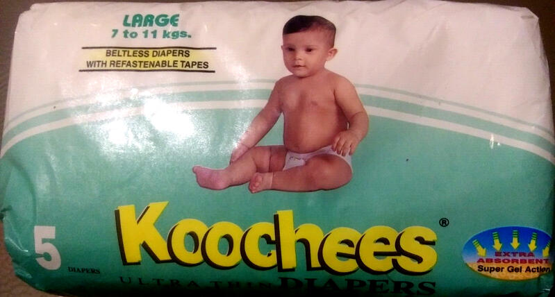 Koochees Ultra Thins Beltless Disposable Diapers - No5 - Large - 7-11kg - 15-24lbs - 5pcs - 1

